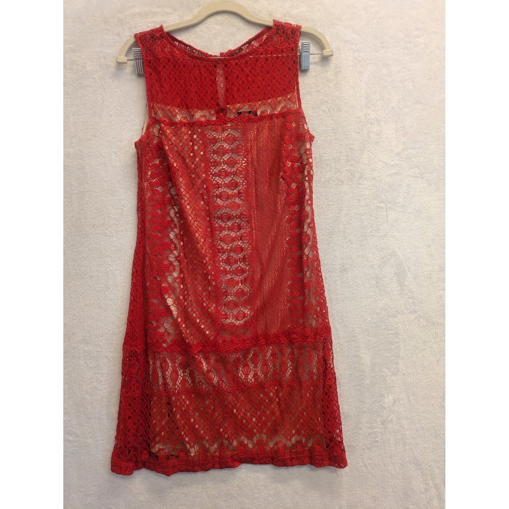 JAX Red Lace Sheath Dress Lined Sleeveless Midi‎ Women's Size 4